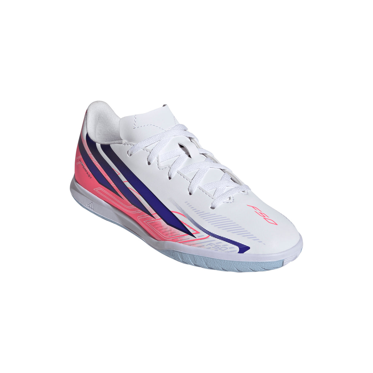 adidas F50 Hyperfast Club Indoor Youth Soccer Shoes - White/Purple