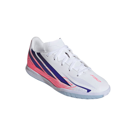 adidas F50 Hyperfast Club Indoor Youth Soccer Shoes - White/Purple