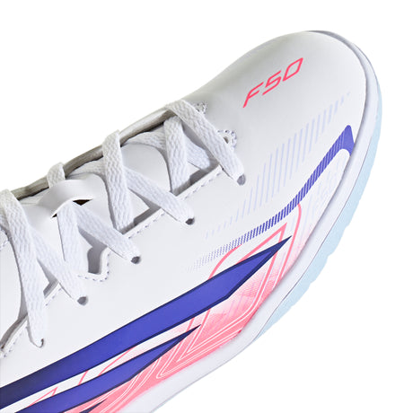 adidas F50 Hyperfast Club Indoor Youth Soccer Shoes - White/Purple