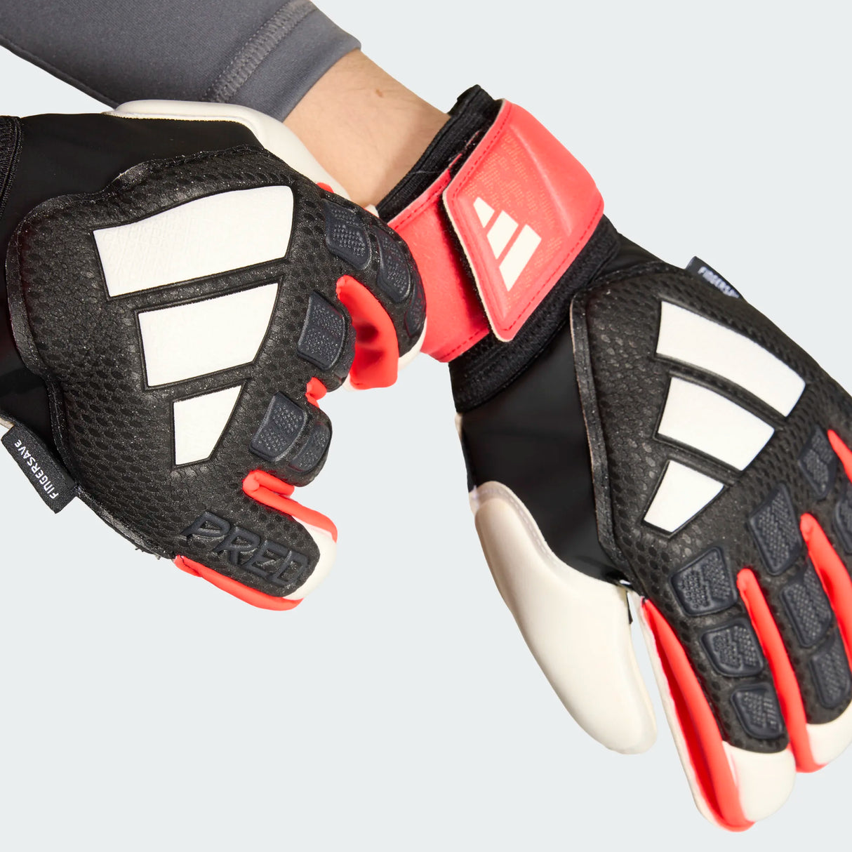 Guantes de portero de fútbol para jóvenes adidas Predator Match Fingersave - Negro/Rojo