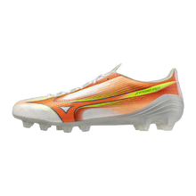 Botas de fútbol Mizuno Alpha III Pro FG para hombre - Blanco/Naranja
