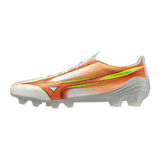 Botas de fútbol Mizuno Alpha III Pro FG para hombre - Blanco/Naranja