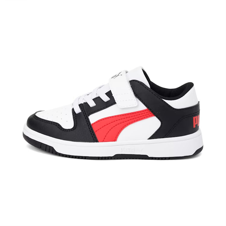 PUMA Rebound Layup Lo Little Kid's Shoes - White/High Risk Red/Black
