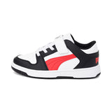 PUMA Rebound Layup Lo Little Kid's Shoes - White/High Risk Red/Black