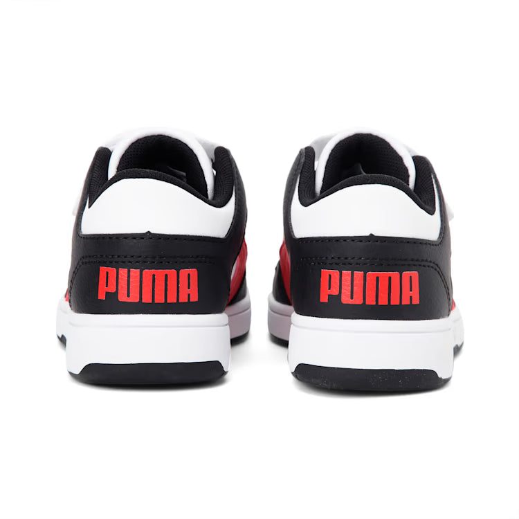 PUMA Rebound Layup Lo Little Kid's Shoes - White/High Risk Red/Black