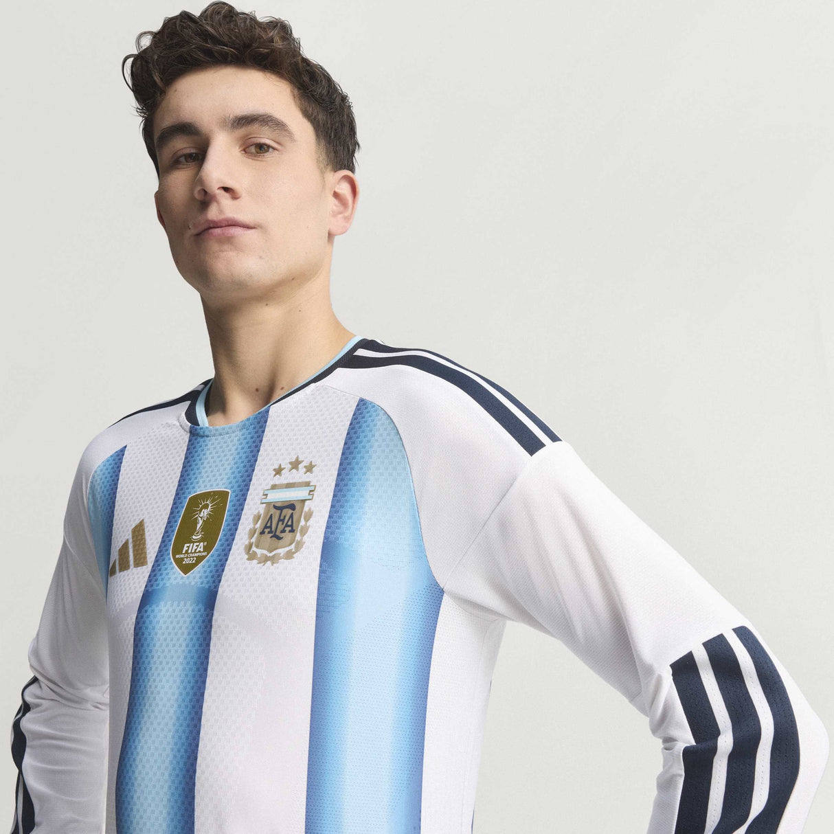 adidas Argentina Home Authentic Long Sleeve Men's Soccer Jersey 26 - White/Blue - Best Buy Soccer