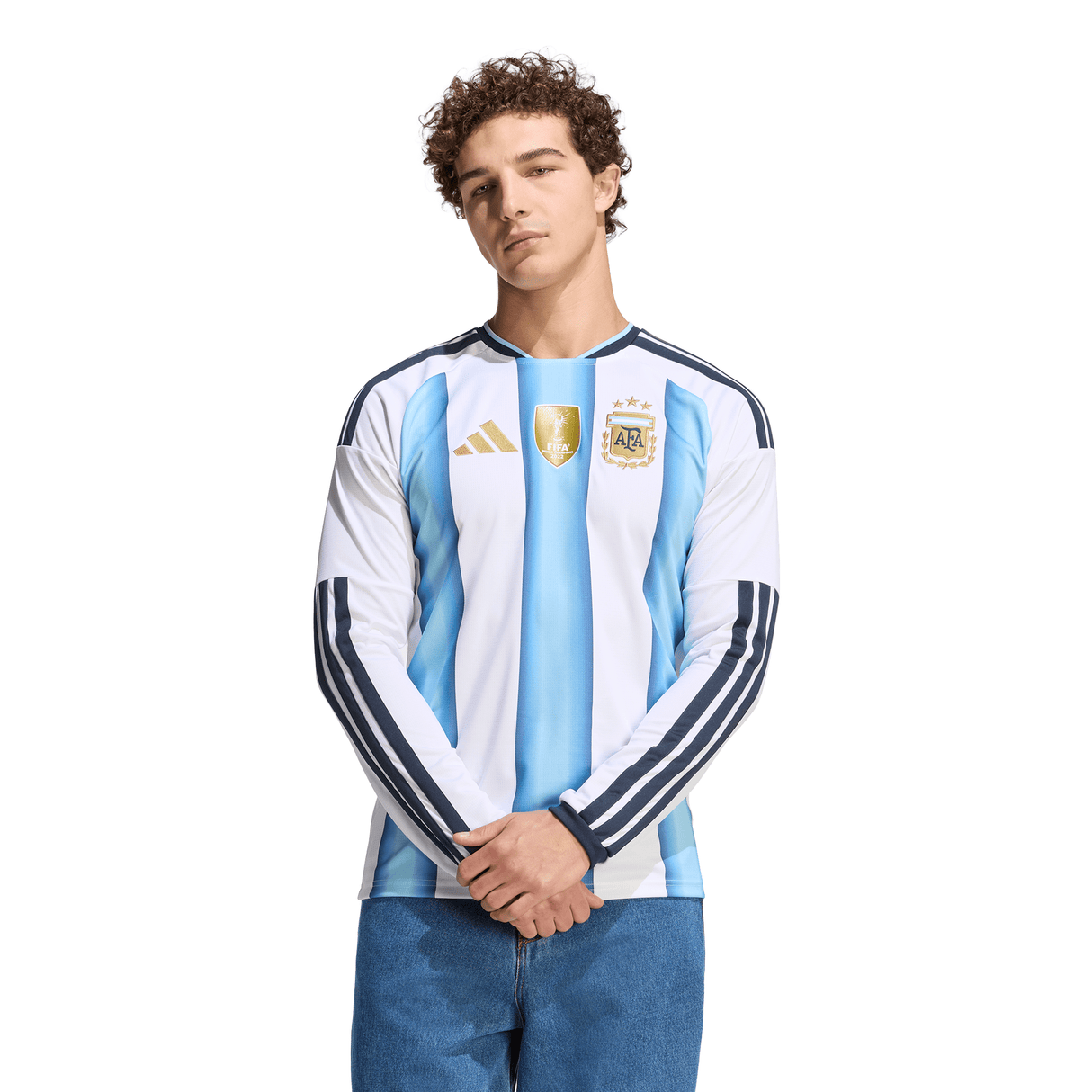 adidas Argentina Home Long Sleeve Men's Soccer Jersey 26 - White/Blue - Best Buy Soccer