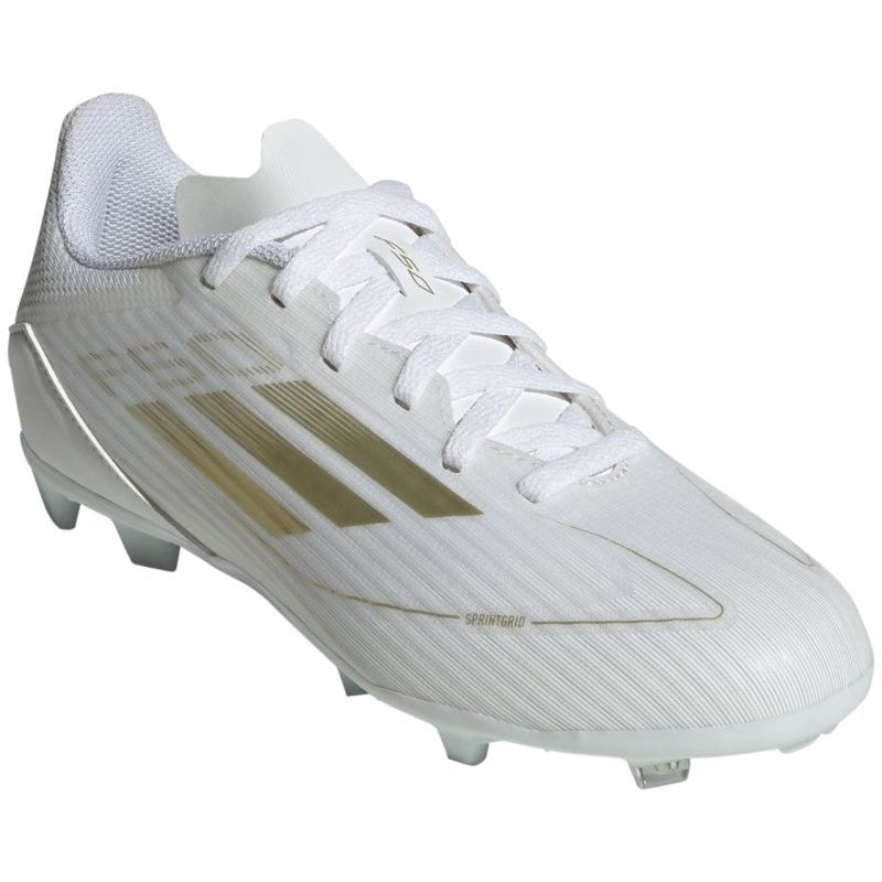 adidas F50 League Firm/Multi-Ground Youth Soccer Cleats - White/Gold Metallic/White