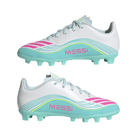 adidas F50 Messi Club Firm Ground/Multi Ground Youth Soccer Cleats - White/Pink/Aqua - Best Buy Soccer