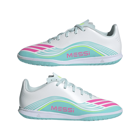 adidas F50 Messi Club IN Indoor Youth Soccer Shoes - White/Pink/Aqua - Best Buy Soccer