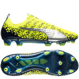 PUMA Evopower Vigor 1 Graphic FG Firm Ground Soccer Cleats - Safety Yellow/Silver