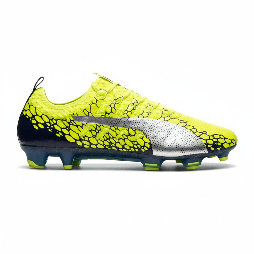 PUMA Evopower Vigor 1 Graphic FG Firm Ground Soccer Cleats - Safety Yellow/Silver