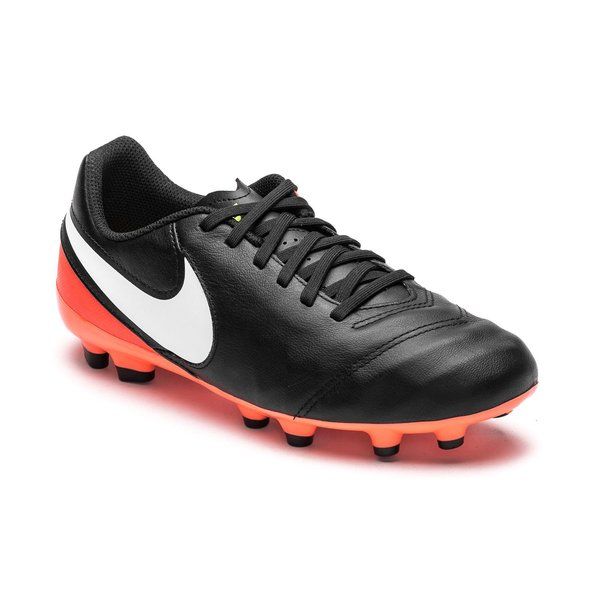 Botas de fútbol para terreno firme Nike Tiempo Genio II Leather (FG) para hombre, color negro, blanco y naranja