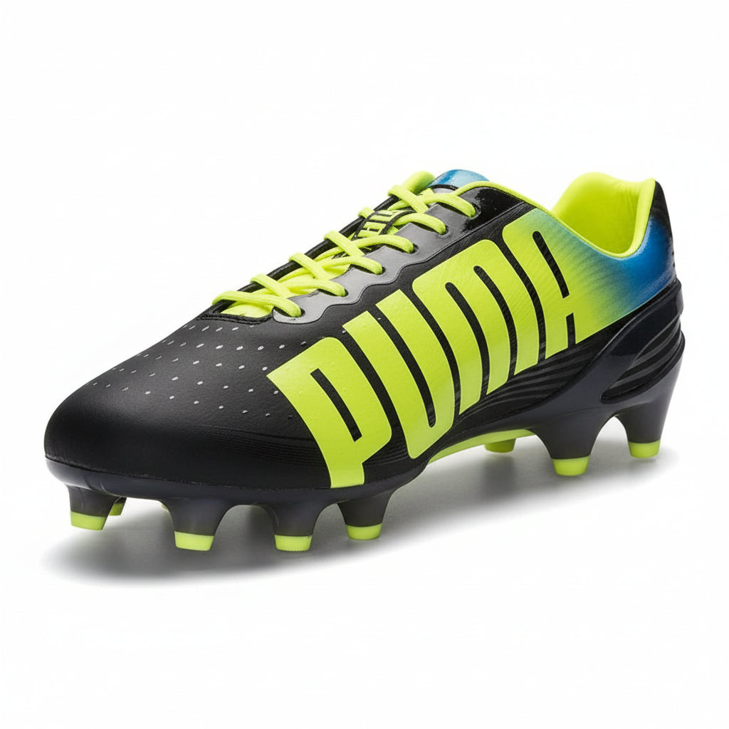 PUMA Evospeed 1.2 FG Firm Ground Soccer Cleats - Black/Fluo Yellow/Brilliant Blue