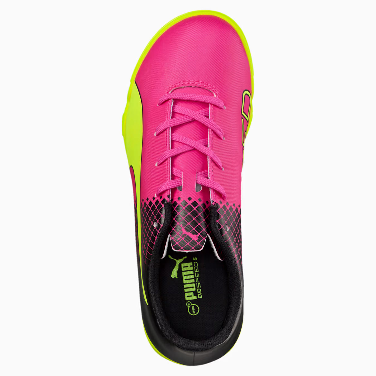 PUMA Evopower 4.3 Tricks TT JR Turf Youth Soccer Cleats - Pink Glo/Safety Yellow