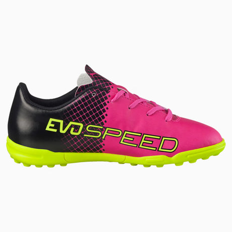 PUMA Evopower 4.3 Tricks TT JR Botas de Fútbol para Césped Artificial - Rosa Fluorescente/Amarillo Seguridad