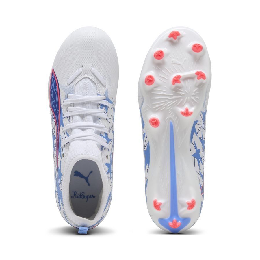 PUMA Ultra 6 Match FG/AG Christian Pulisic X Kidsuper FG/AG Youth Soccer Cleats - White/Pink Lilac/Dusky Blue