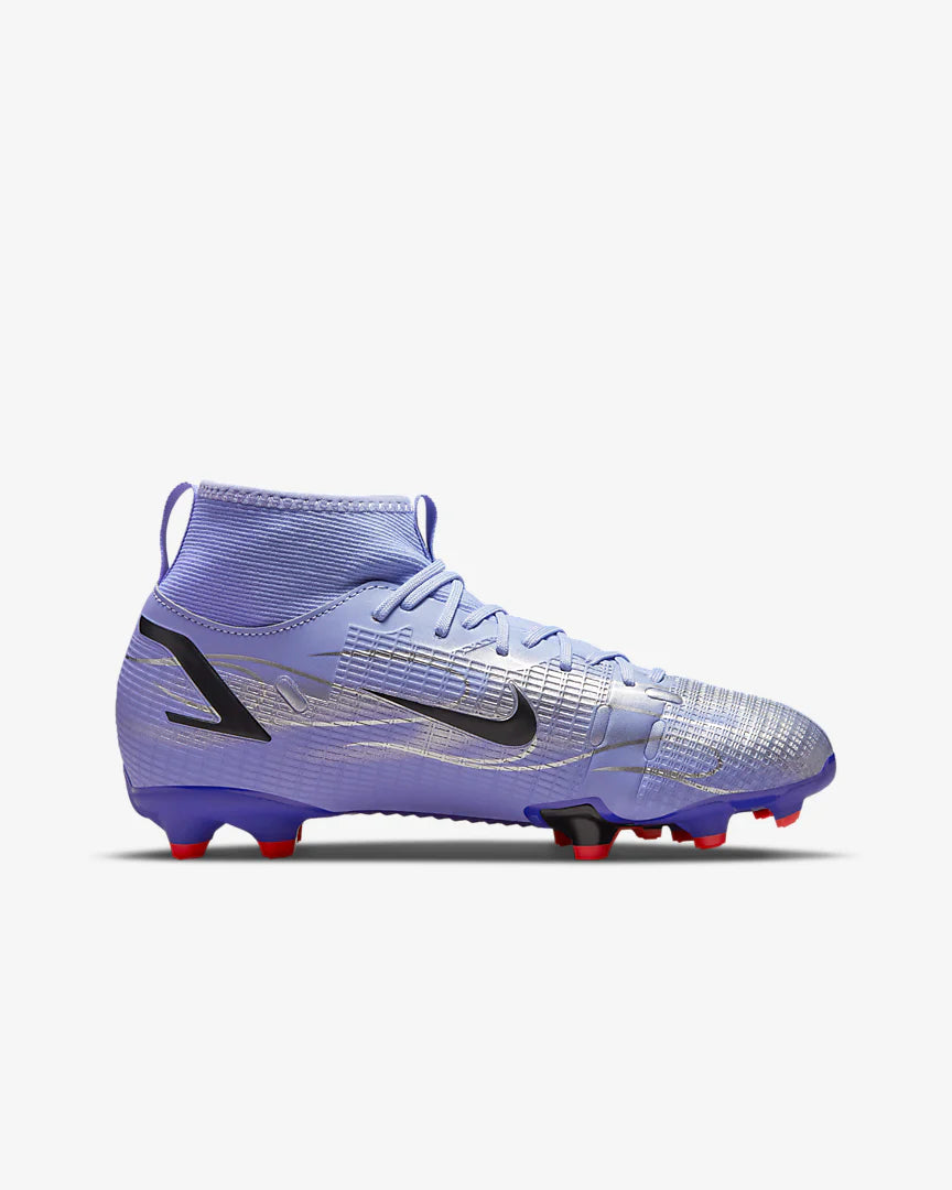 Nike Mercurial Superfly 8 Academy Kylian Mbappé’s MG Multi-Ground Youth Soccer Cleats - Light Thistle/Indigo Burst/Bright Crimson/Metallic Silver