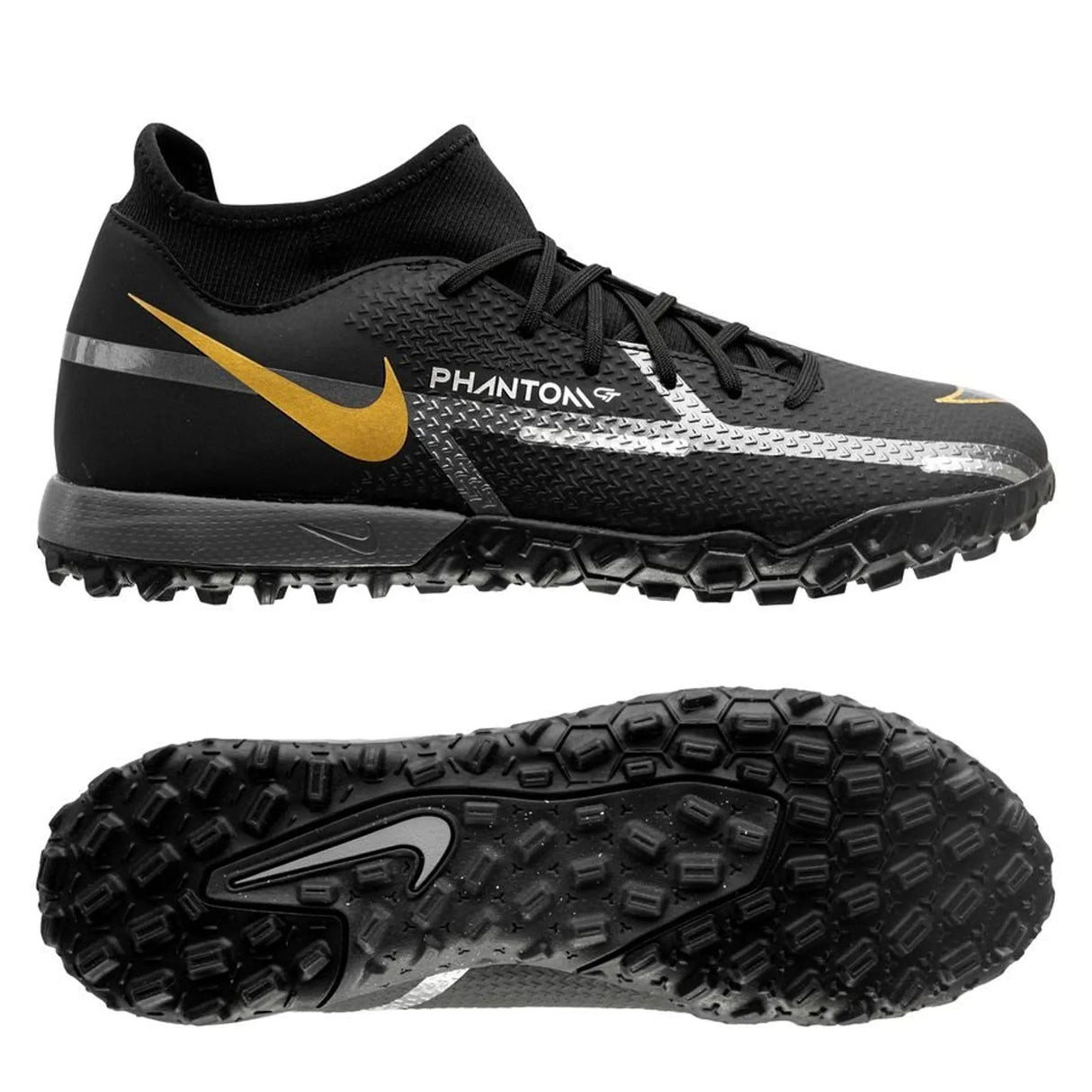 Nike Phantom GT2 Academy DF TF Turf Soccer Cleats - Black/Metallic Dark Grey/Metallic Gold - Best Buy Soccer
