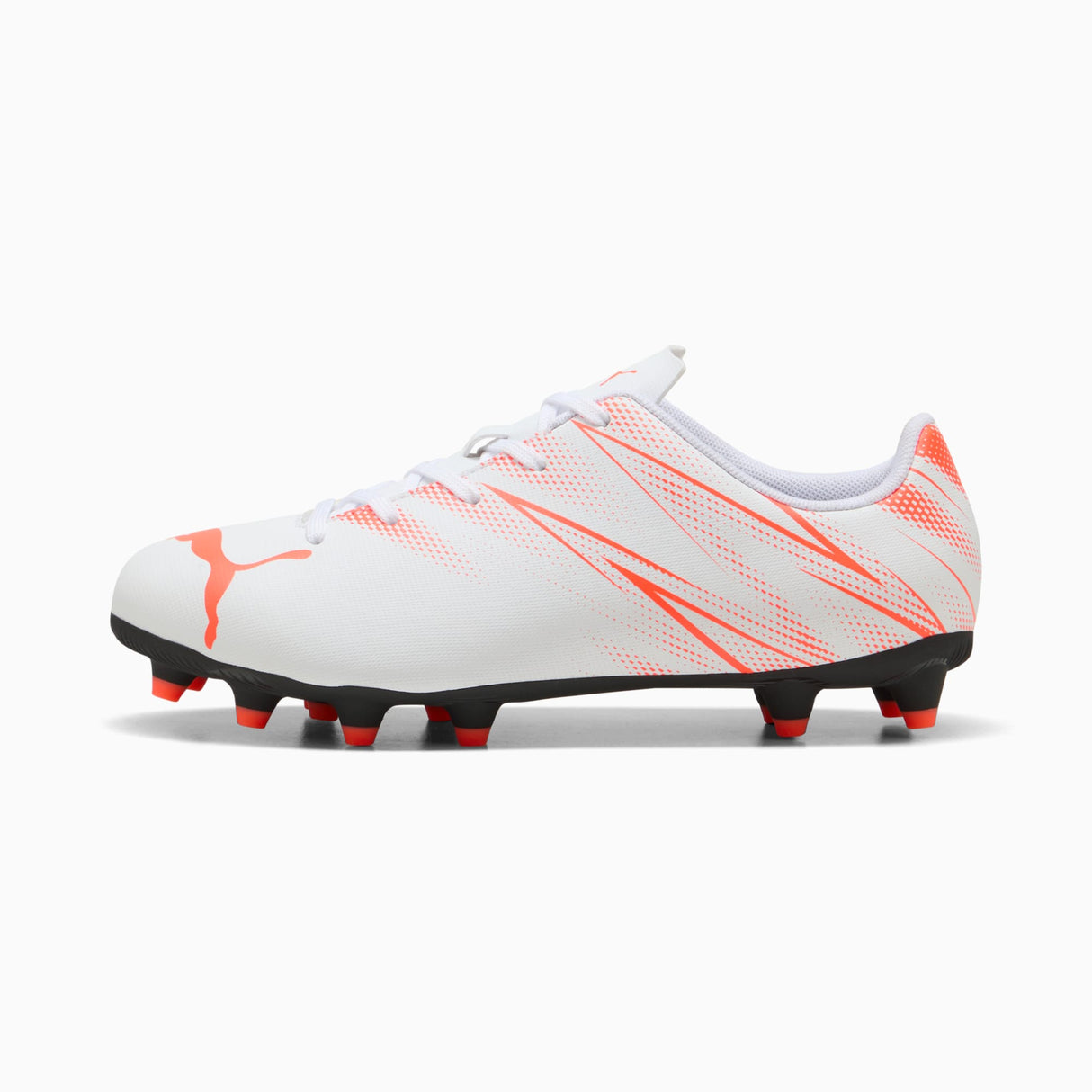 Tacos de fútbol PUMA Attacanto FG/AG JR - Blanco/Rojo Brillante