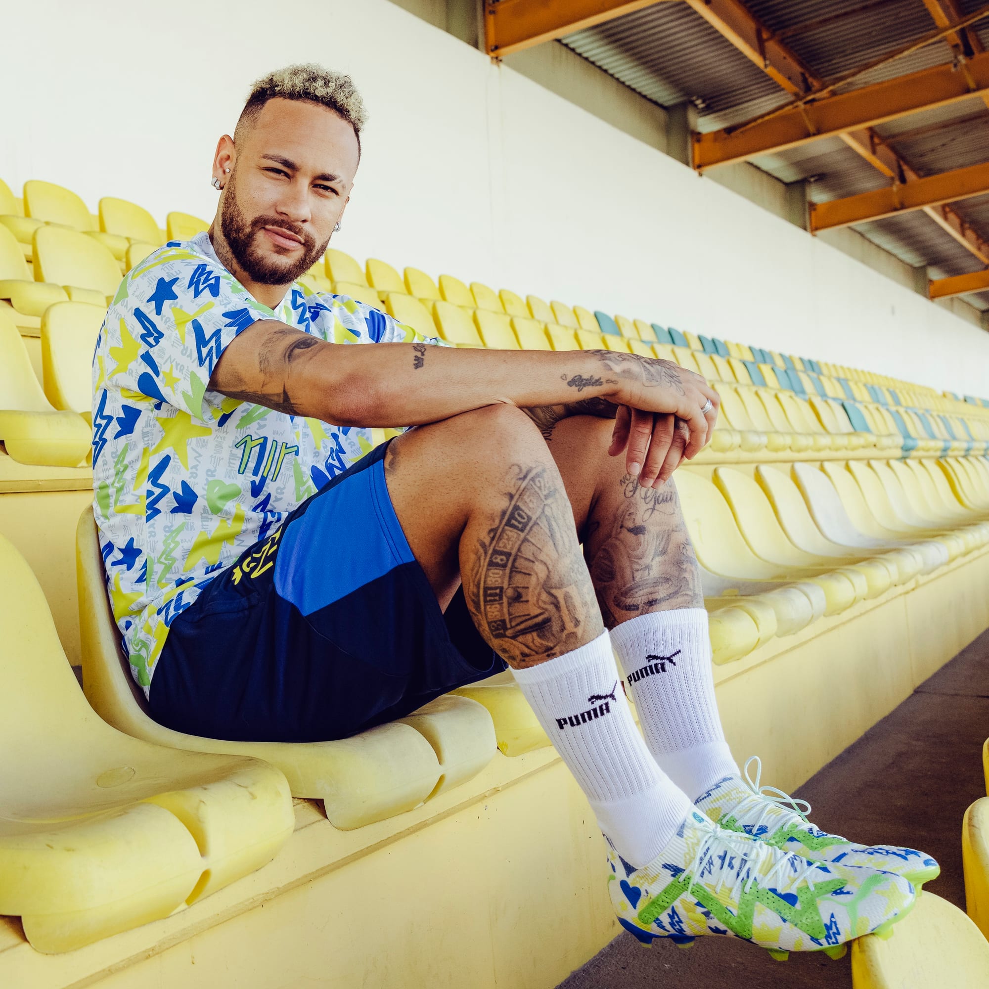 Camiseta de entrenamiento PUMA Neymar Jr Instituto Blanco/Azul/Limón