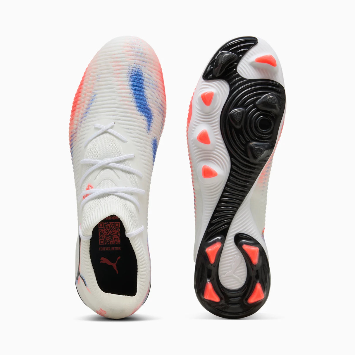 PUMA Future 8 Match FG/AG Firm/Multi-Ground Soccer Cleats - White/Black/Glowing Red
