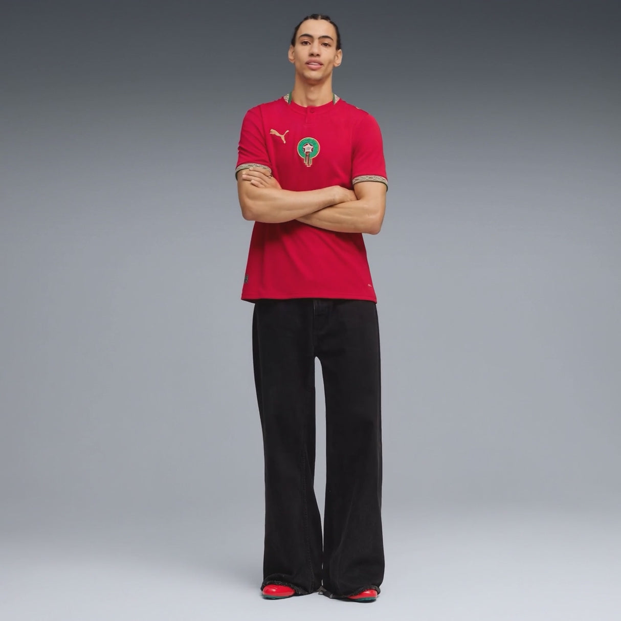 Camiseta de fútbol de hombre PUMA Marruecos Local 2026 - Rojo/Dorado