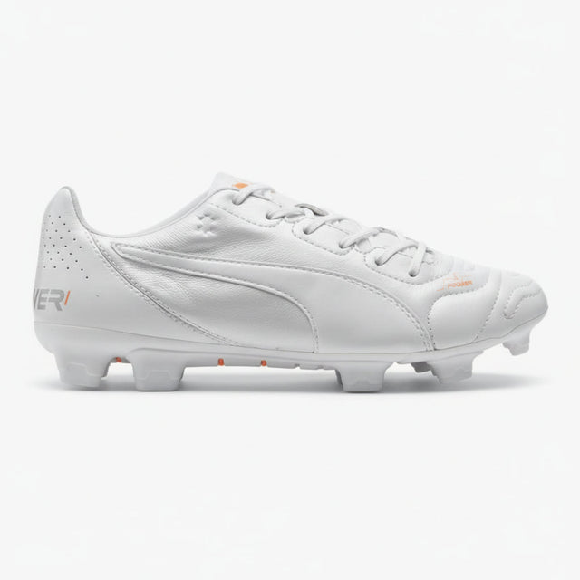 PUMA Evopower 1.2 Leather FG Firm Ground Soccer Cleats - White/Metallic White/Fluo Orange - Best Buy Soccer