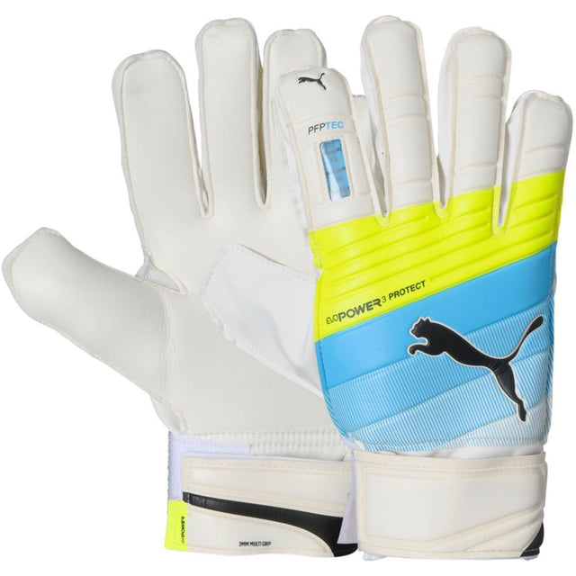 PUMA Evopower Protect 3 Goalkeeper Gloves White/Blue/Yellow - Best Buy Soccer