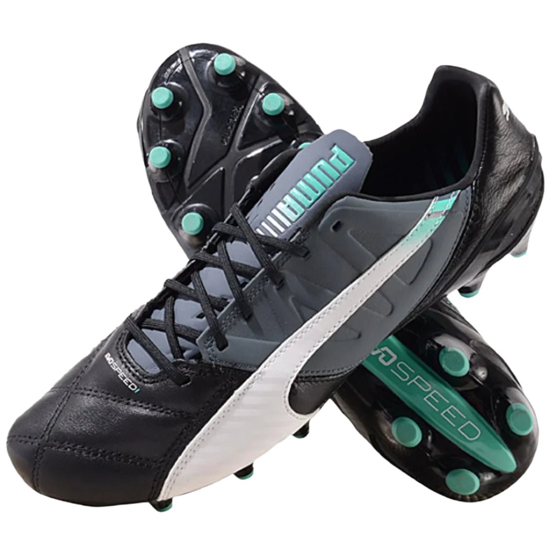 PUMA evoSPEED 1.3 Leather FG Firm Ground Soccer Cleats Black/White/Pool Green - Best Buy Soccer