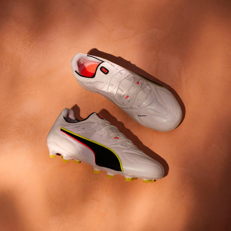 PUMA King 20 Ultimate FG/AG Firm/Multi-Ground Men's Soccer Cleats - White/Red/Yellow - Best Buy Soccer