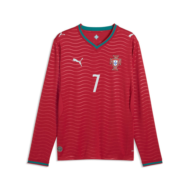 PUMA Portugal Home Long Sleeve Cristiano Ronaldo CR7 Men's Soccer Jersey - Red/Green Lagoon - Best Buy Soccer