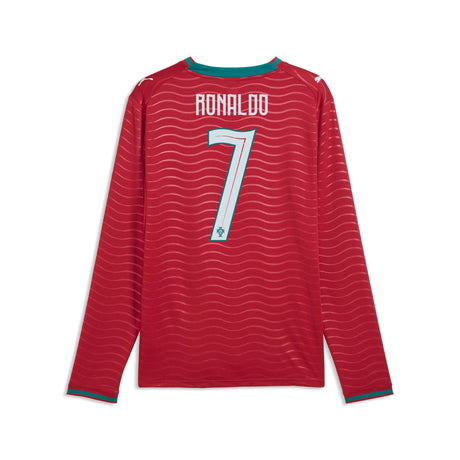 PUMA Portugal Home Long Sleeve Cristiano Ronaldo CR7 Men's Soccer Jersey - Red/Green Lagoon - Best Buy Soccer