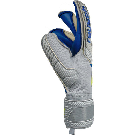 Reusch Attrakt Gold X Evolution Cut Goalkeeper Gloves Vapor Gray/Safety Yellow/Deep Blue - Best Buy Soccer