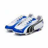 PUMA Excitemo r HG Youth Soccer Cleats - White/Black/Royal