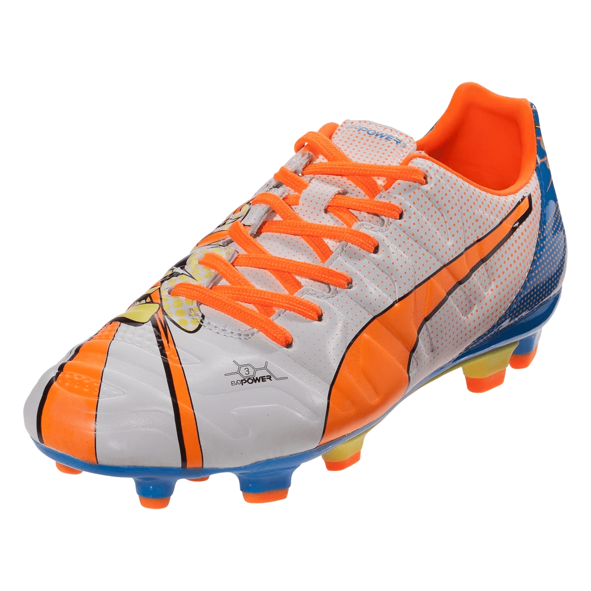 PUMA EvoPOWER 3.2 Pop FG Jr Firm Ground Football Boots White/Orange/Blue