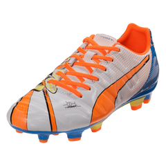 PUMA EvoPOWER 3.2 Pop FG Jr Firm Ground Football Boots White/Orange/Blue