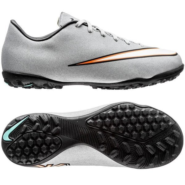 Nike Kid's JR Mercurial Victory V CR7 TF Turf Boots Silver/Turquoise/Black