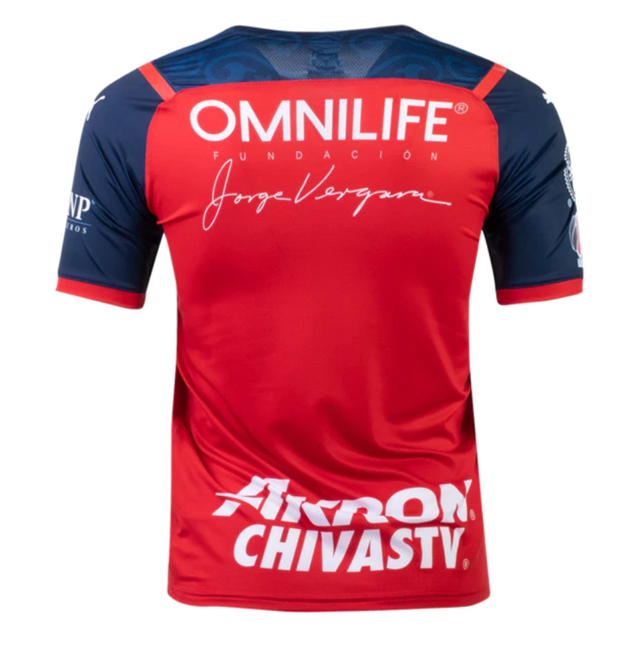 Camiseta de la tercera equipación de PUMA Chivas 22, color rojo y azul marino