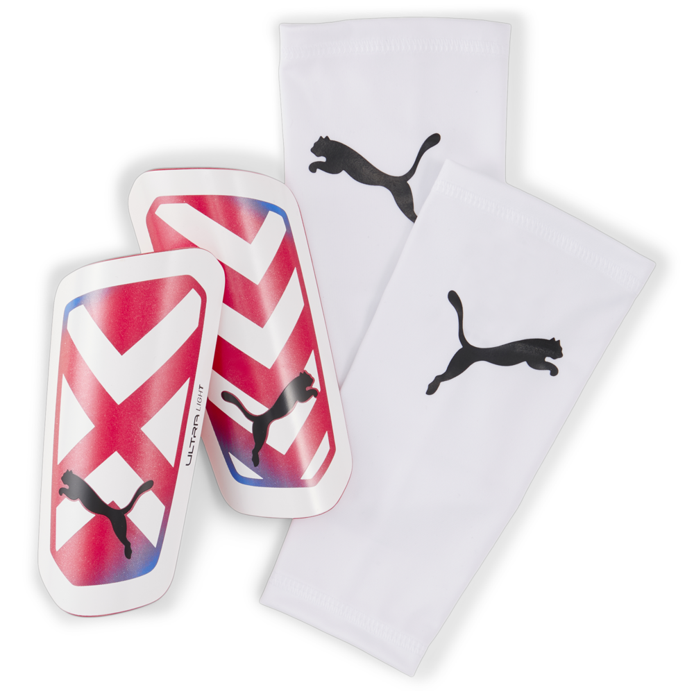 PUMA Ultra Light Sleeve Shin Guards White/Red